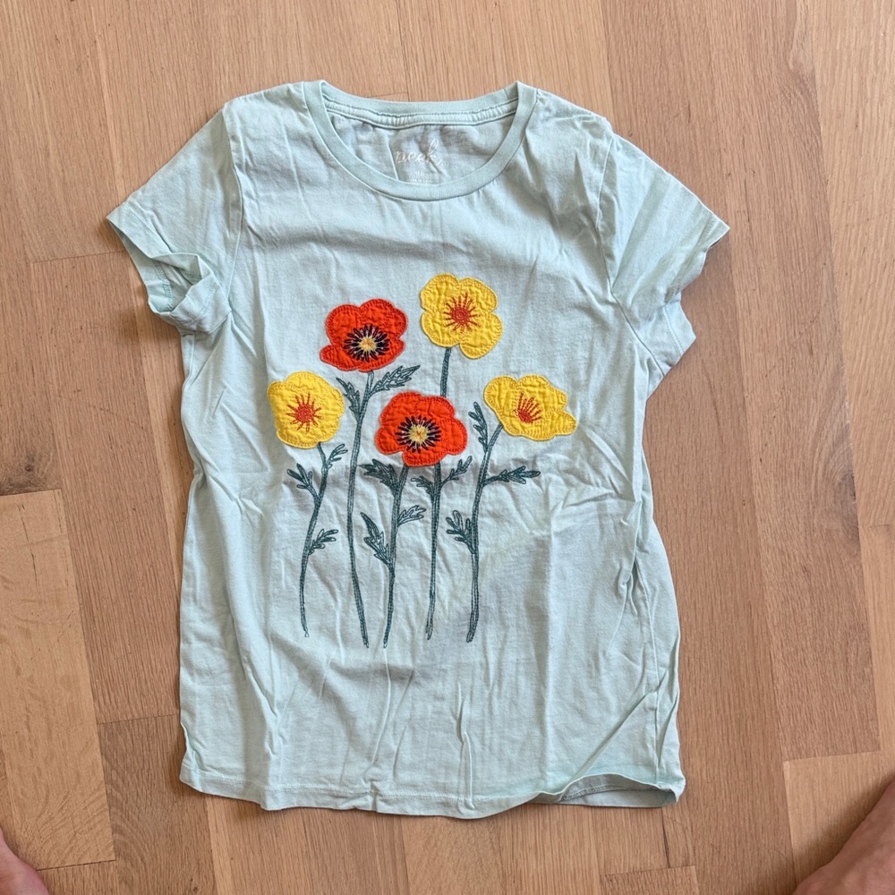Peek Kids T-Shirt with Floral Embroidery - Light Green